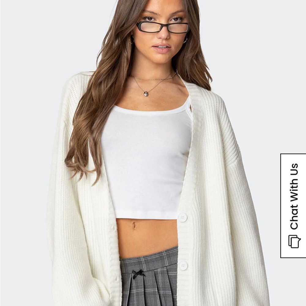 Edikted White Cardigan Sweater